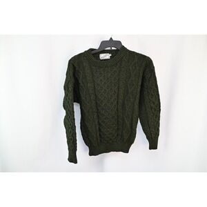 Vintage Kerry Tradition Fisherman Wool Green Sweater Small Cable Knit Irish